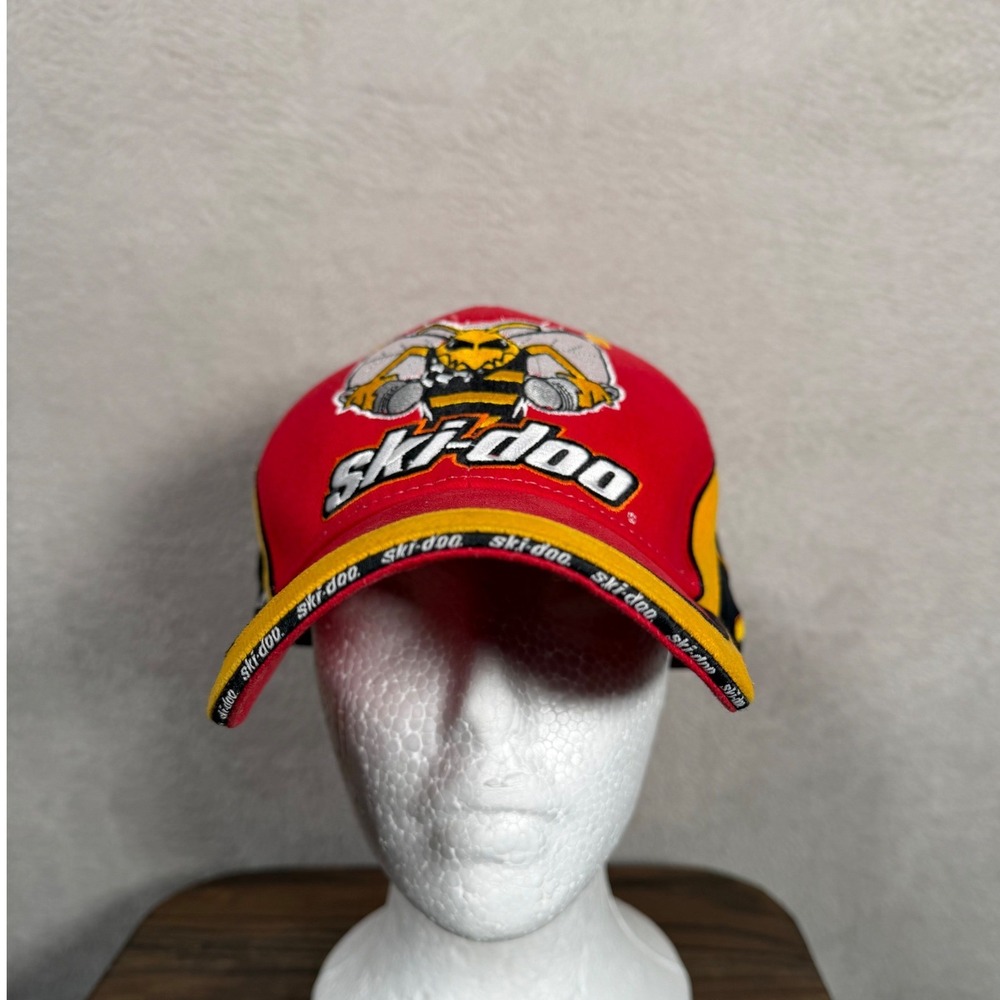 Ski-Doo Racing Team Hat Red Yellow Black Rotax Bombardier Stretch Fit Cap L/XL
